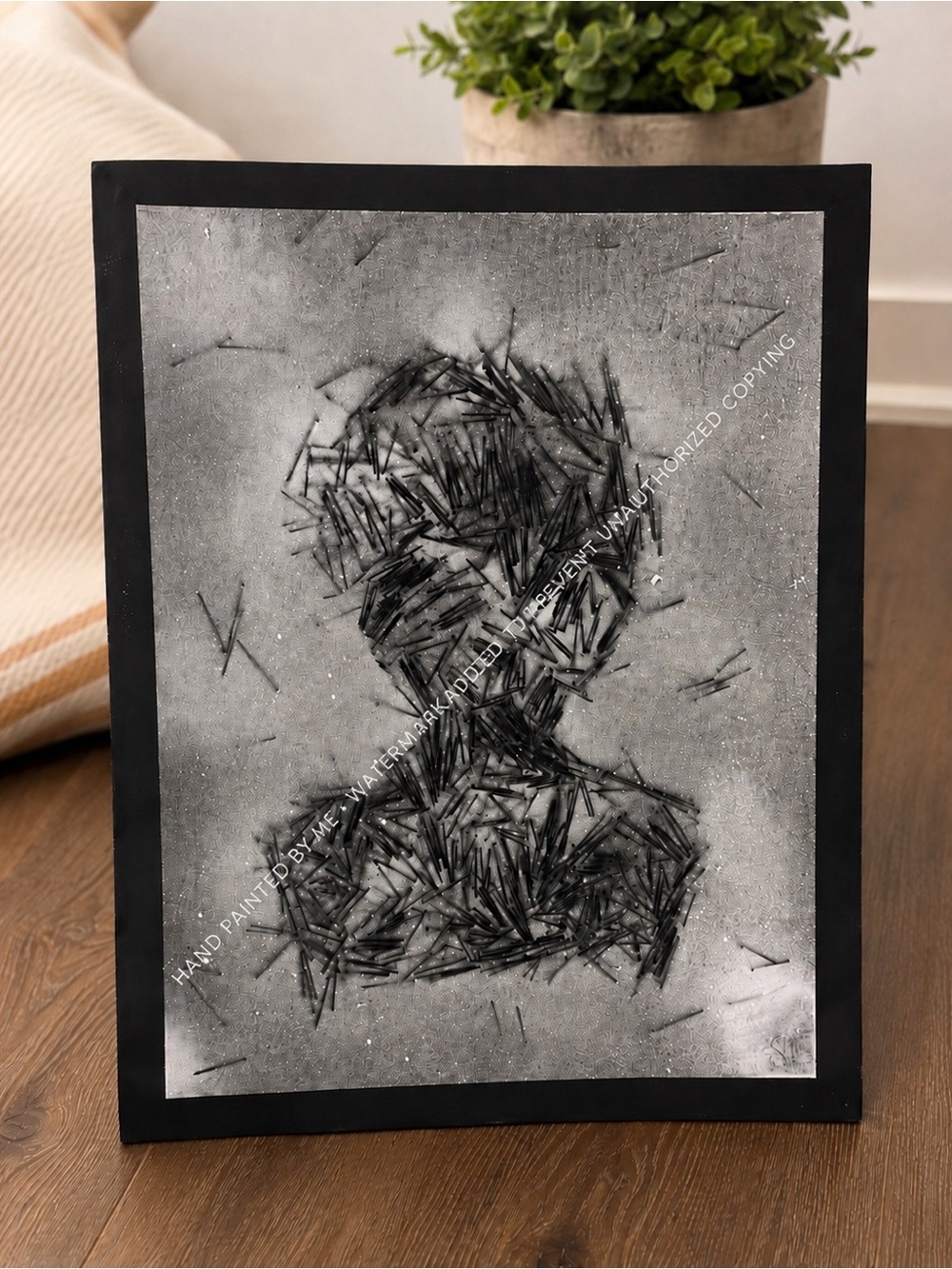 Hand painted by me 3D Illusion Portrait Thin Canvas Monochrome Silhouette Art